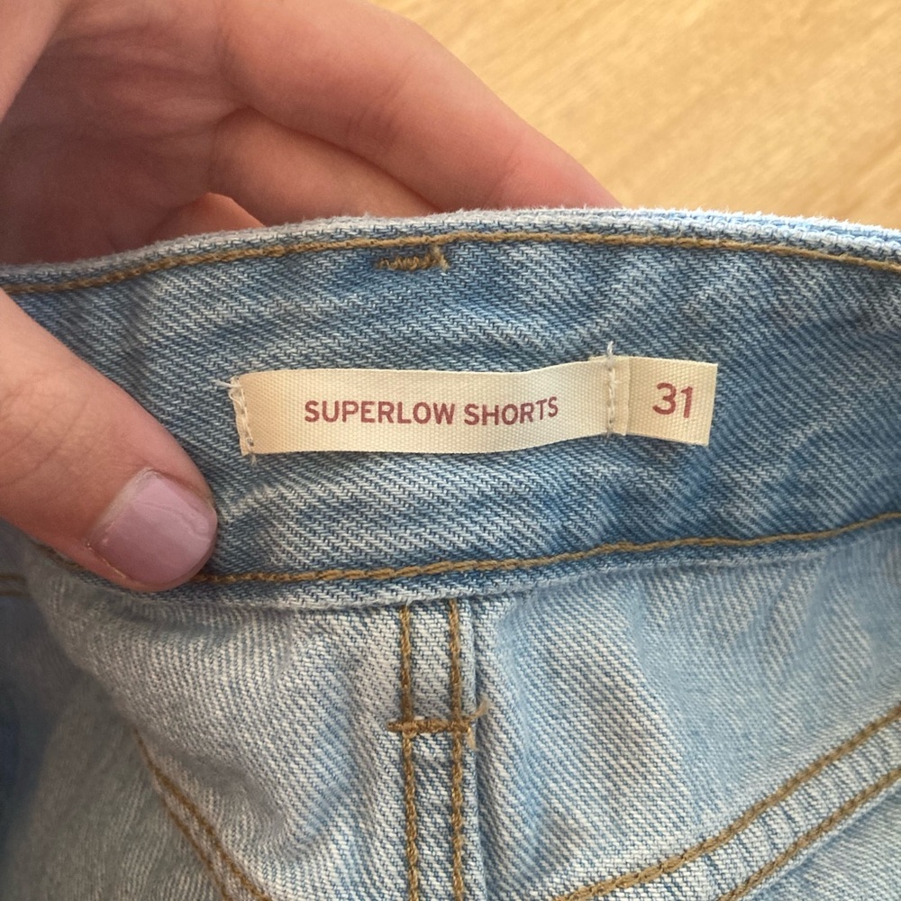 Levi's Blue Distressed Jean Superlow Shorts - Picture 5 of 6